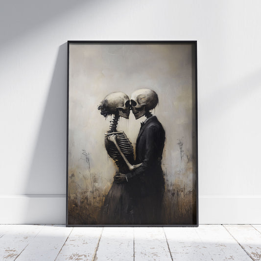 Skeleton Love Story - Gothic Skeletal Romance Painting - Dark Art Vintage Poster - Macabre Fine Art Print