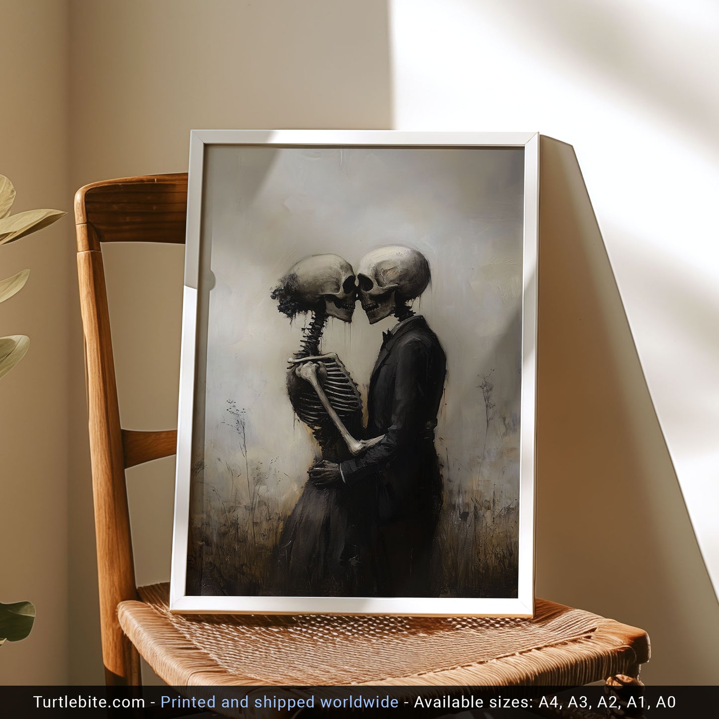 Skeleton Love Story - Gothic Skeletal Romance Painting - Dark Art Vintage Poster - Macabre Fine Art Print