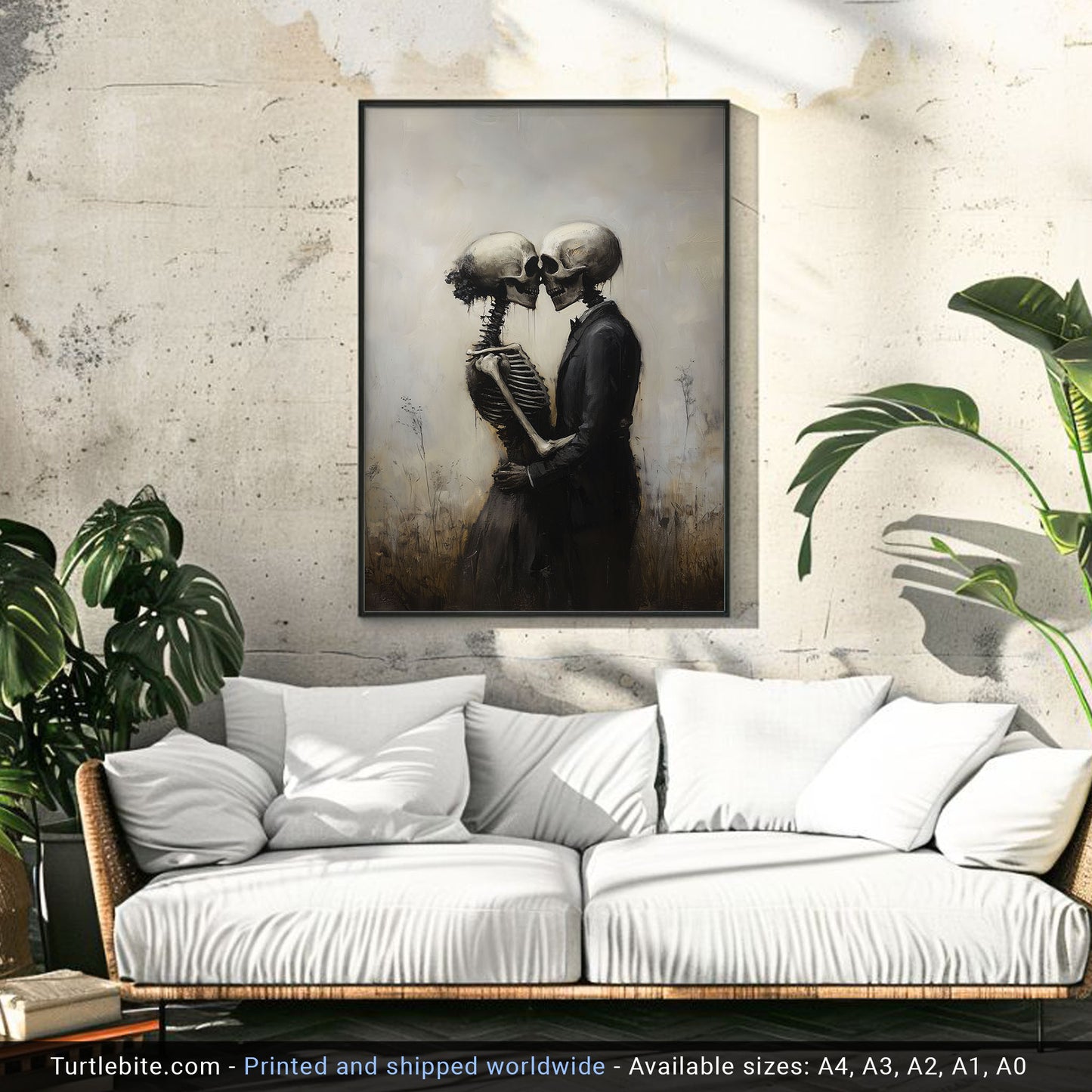 Skeleton Love Story - Gothic Skeletal Romance Painting - Dark Art Vintage Poster - Macabre Fine Art Print