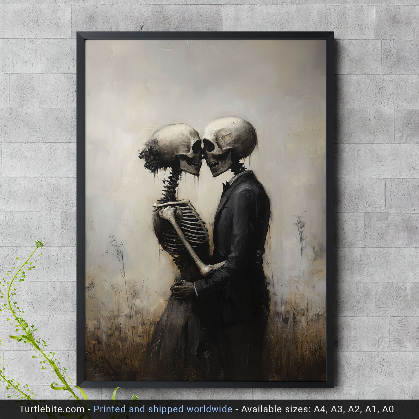 Skeleton Love Story - Gothic Skeletal Romance Painting - Dark Art Vintage Poster - Macabre Fine Art Print