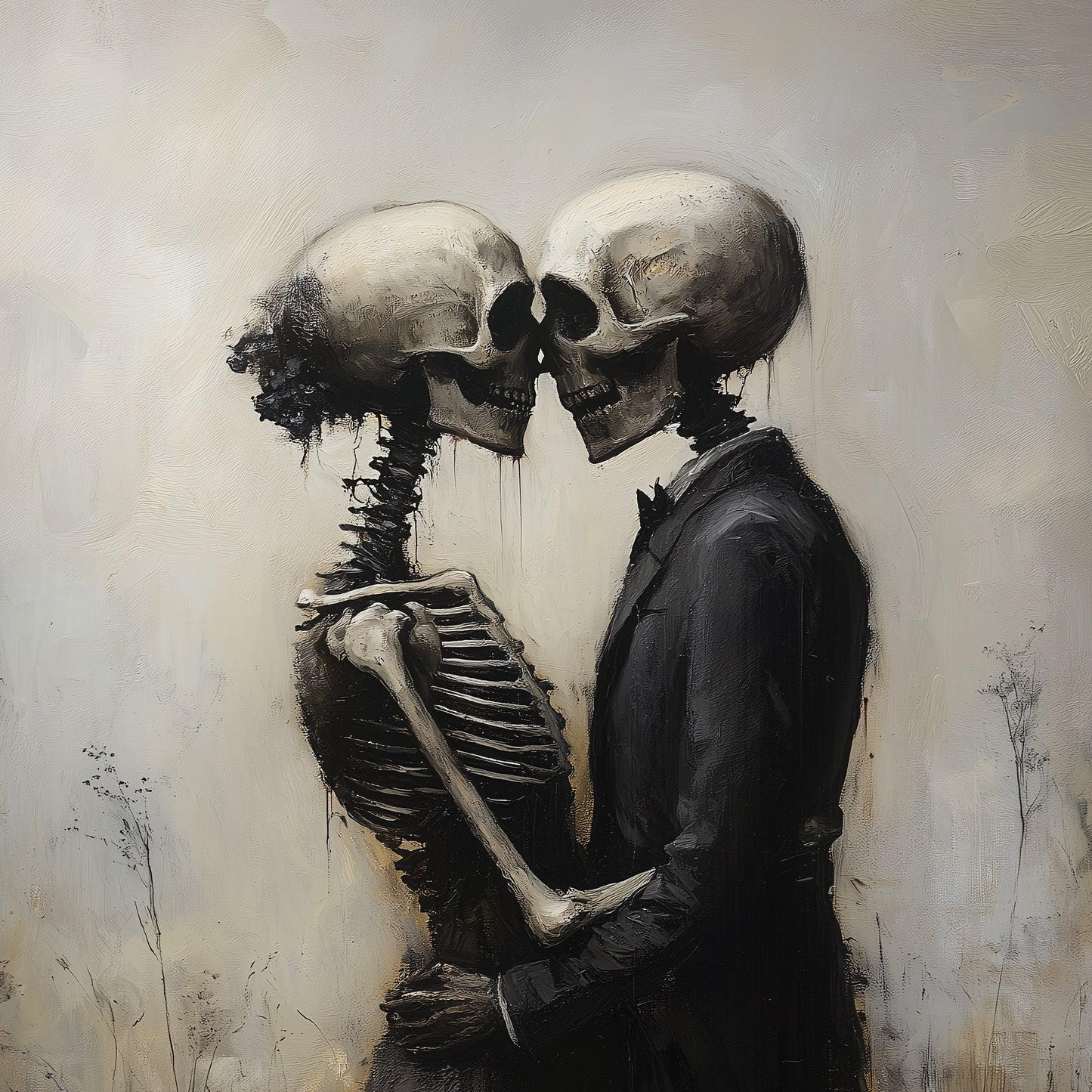 Skeleton Love Story - Gothic Skeletal Romance Painting - Dark Art Vintage Poster - Macabre Fine Art Print