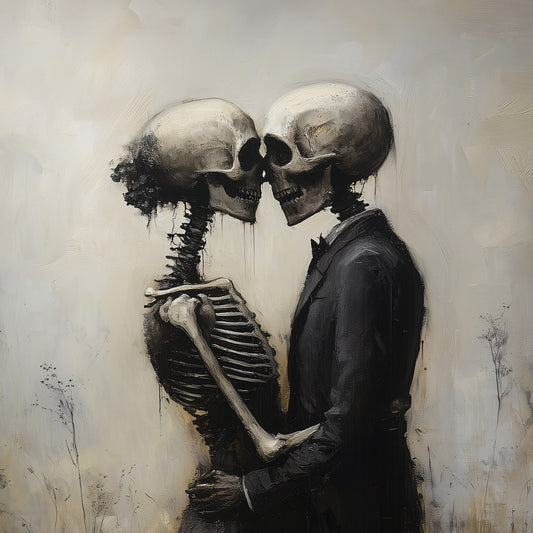 Skeleton Love Story - Gothic Skeletal Romance Painting - Dark Art Vintage Poster - Macabre Fine Art Print