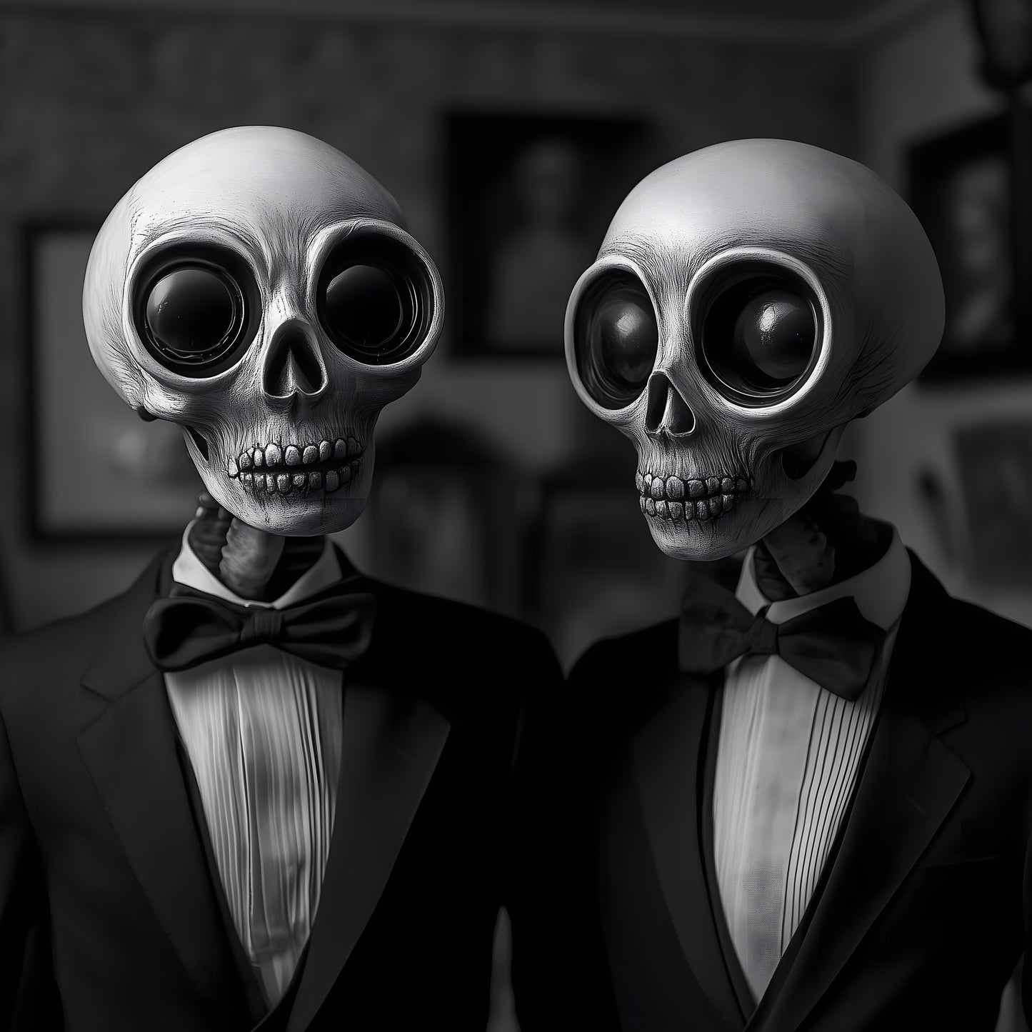 Skull Companions Dinner Date Poster - Dark Art Print - Haunting Home Decor