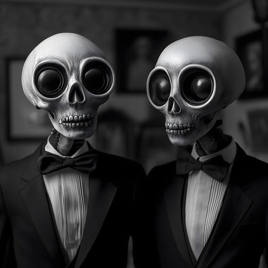 Skull Companions Dinner Date Poster - Dark Art Print - Haunting Home Decor