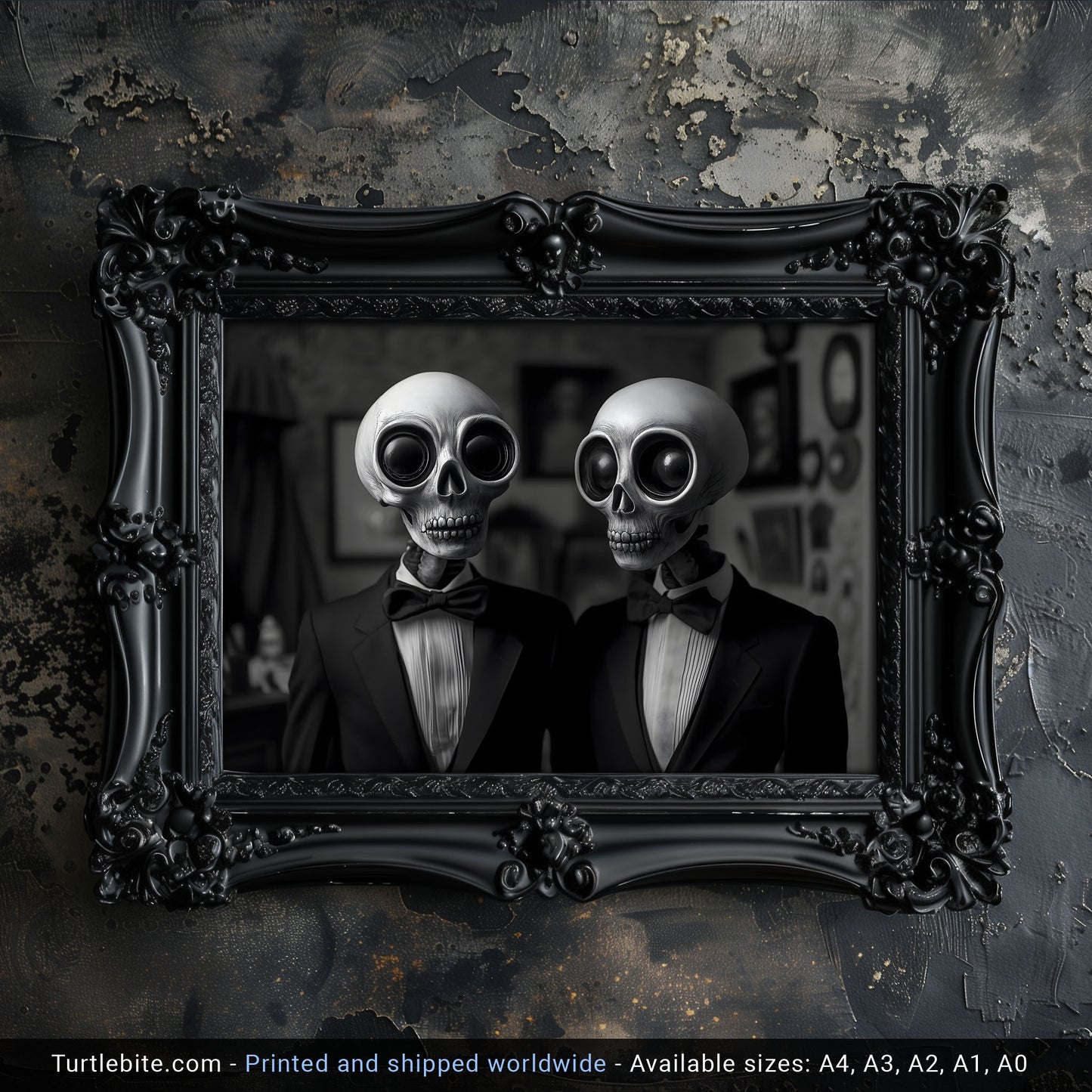 Skull Companions Dinner Date Poster - Dark Art Print - Haunting Home Decor