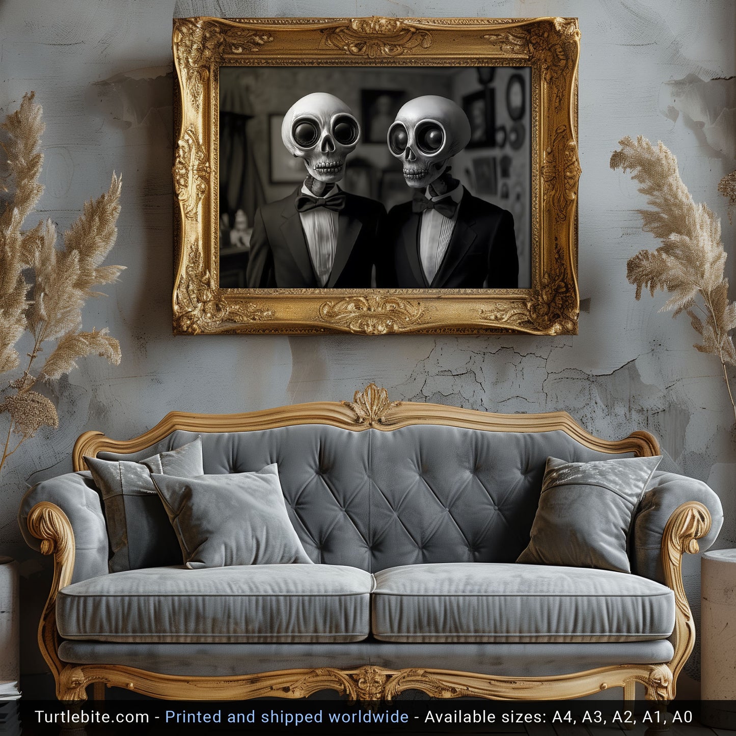 Skull Companions Dinner Date Poster - Dark Art Print - Haunting Home Decor