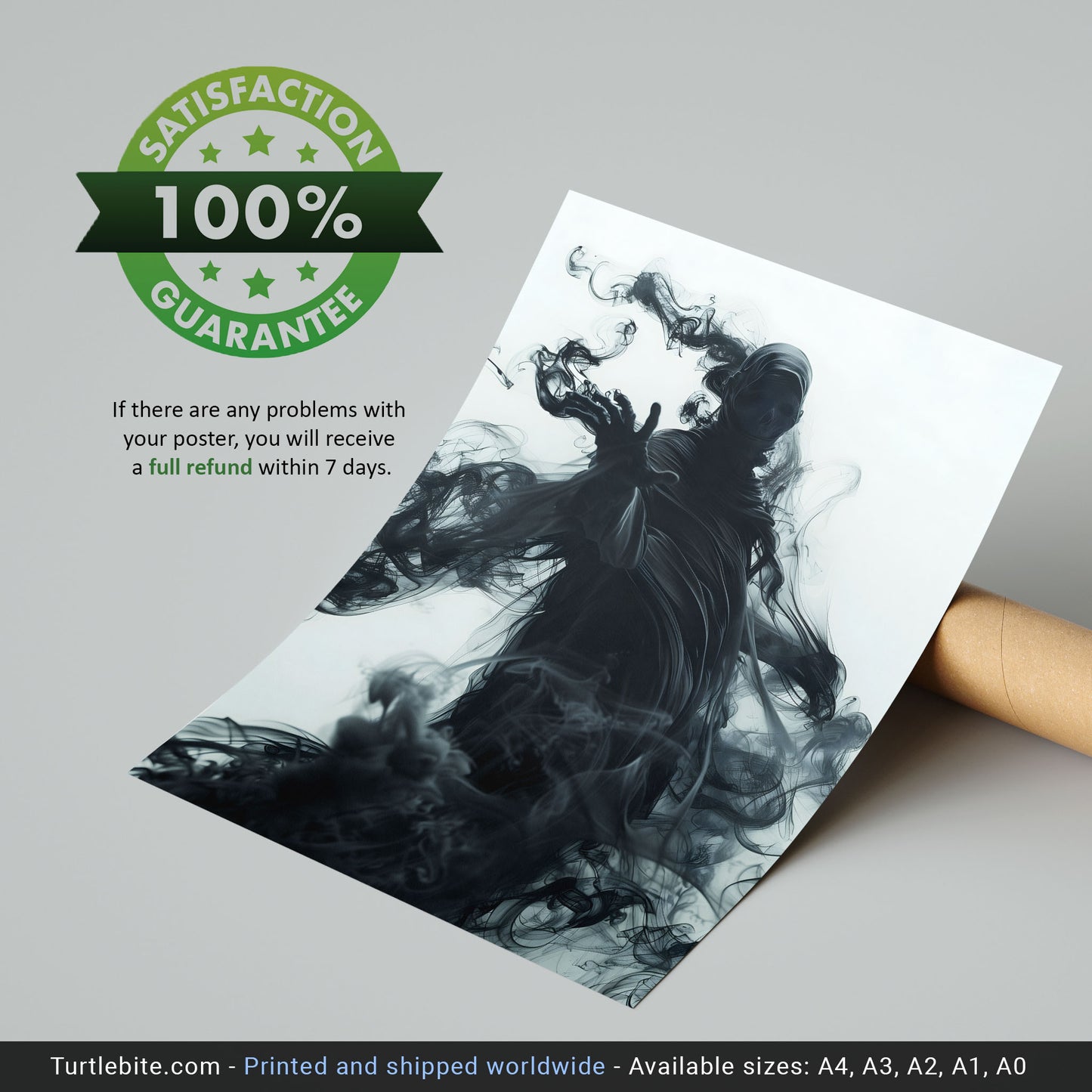 Spooky Vibes Black Ghost Wall Art - Dark Aesthetic Poster