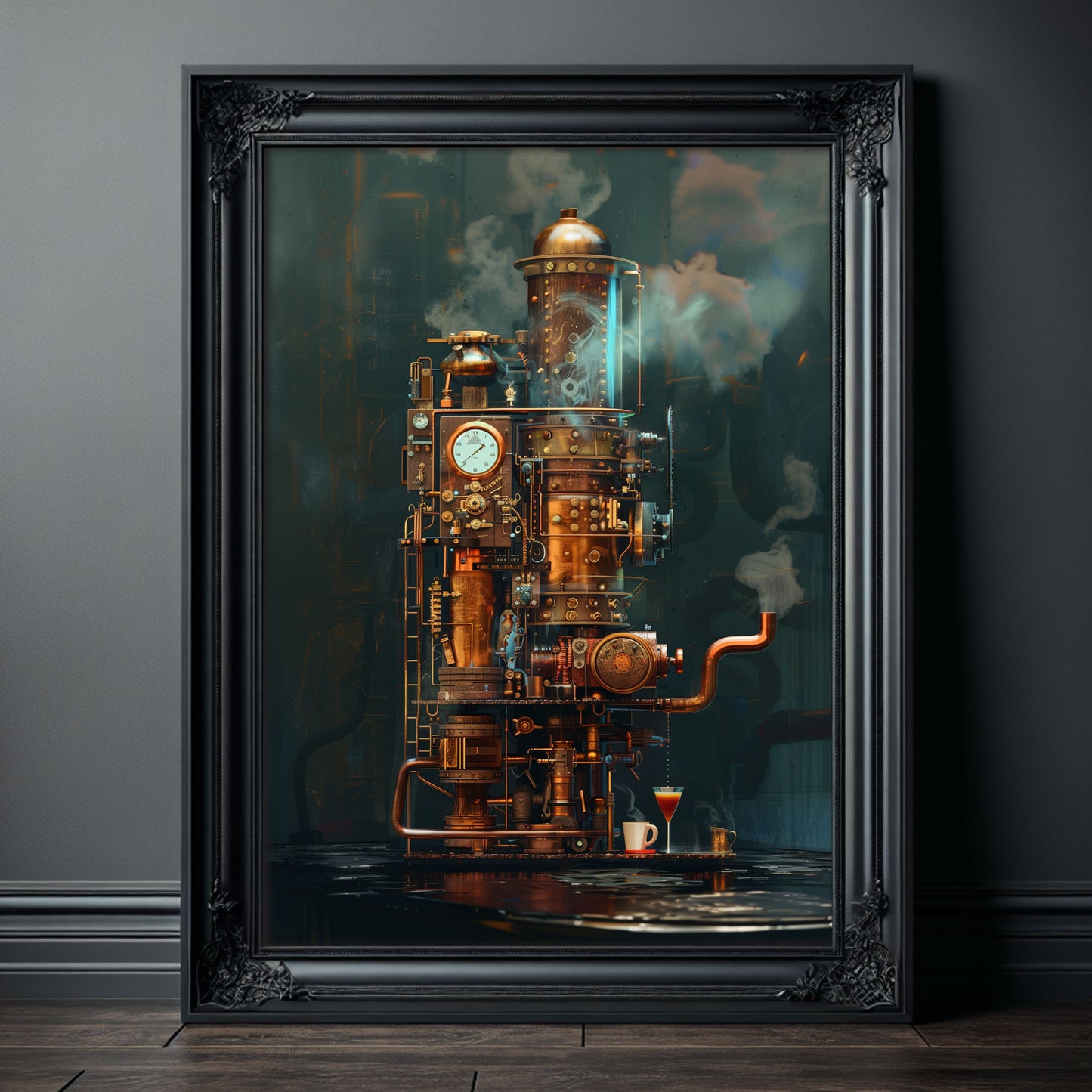 Victorian Steampunk Coffee Machine Poster - Gothic Wall Art for Coffee Lovers
