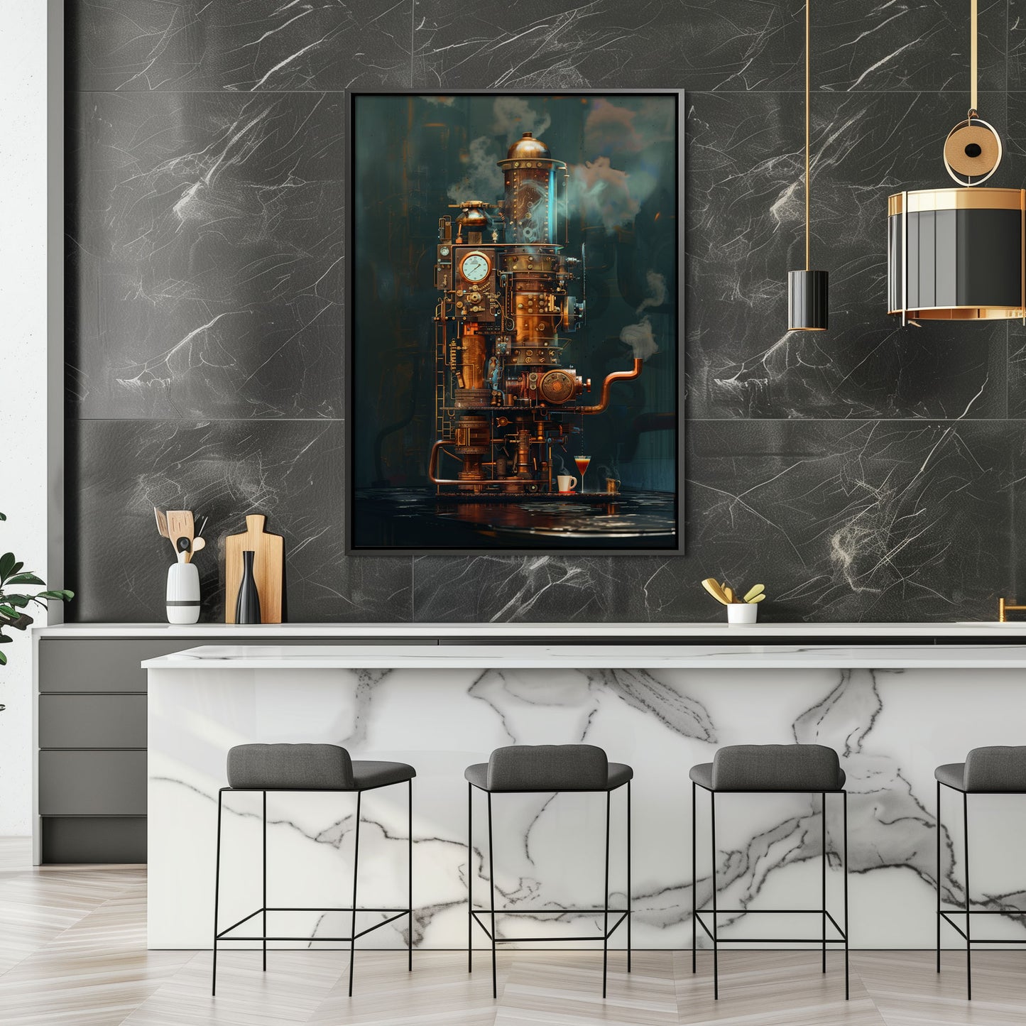 Victorian Steampunk Coffee Machine Poster - Gothic Wall Art for Coffee Lovers