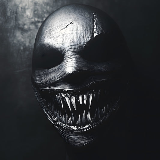 Uncanny Portrait Baring Teeth Grimace Print | Black and White Poster