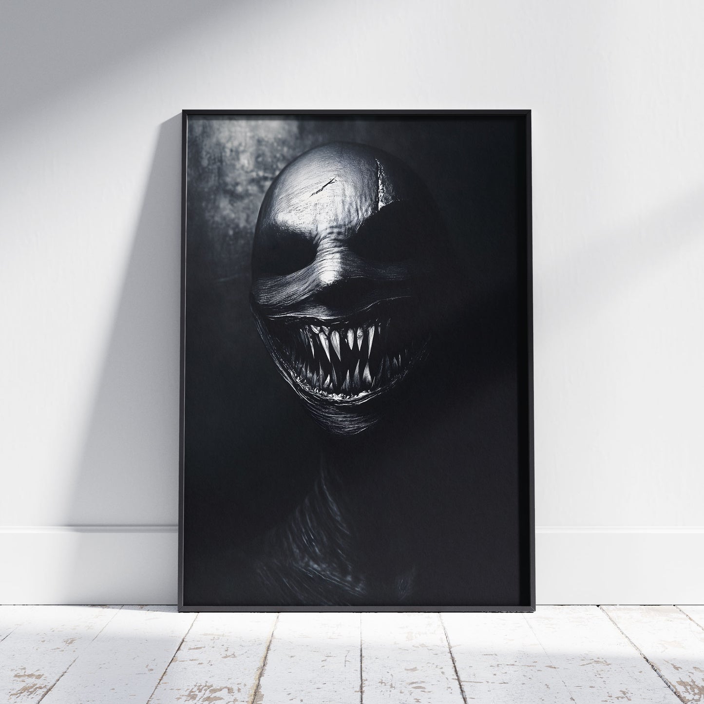 Uncanny Portrait Baring Teeth Grimace Print | Black and White Poster