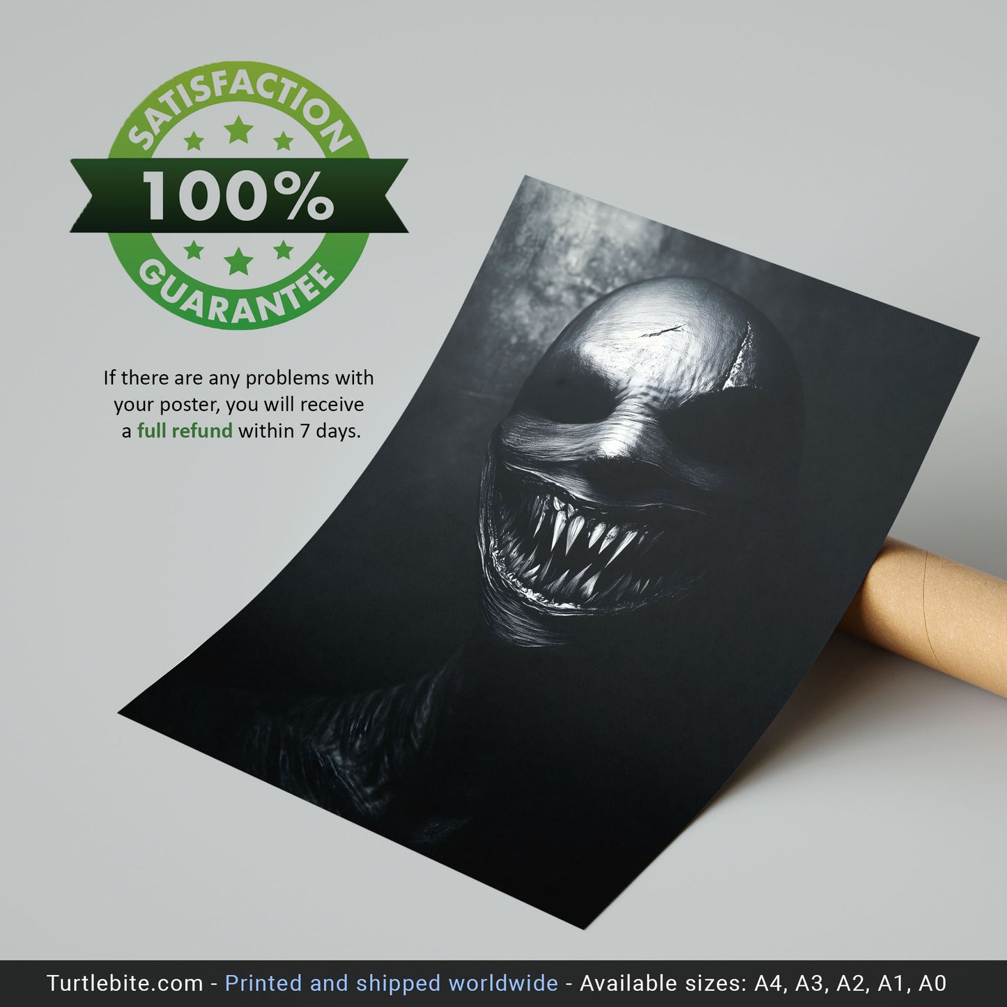 Uncanny Portrait Baring Teeth Grimace Print | Black and White Poster
