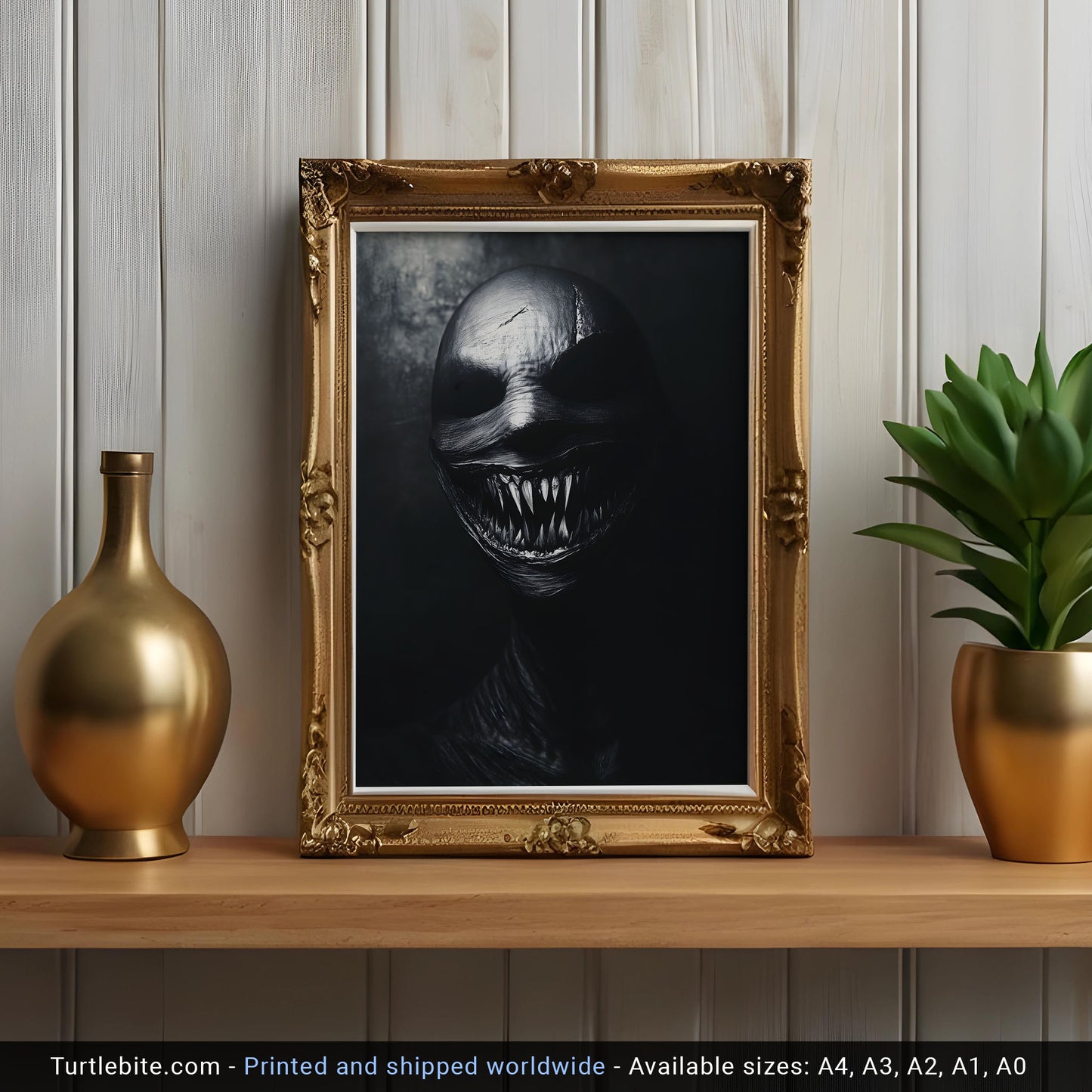 Uncanny Portrait Baring Teeth Grimace Print | Black and White Poster