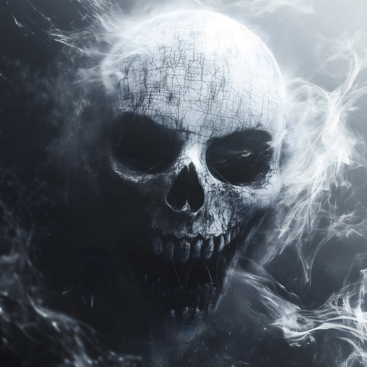 White Smoky Brittle Skull Poster | Dark Academia Horror Poster Print | Moody Wall Art