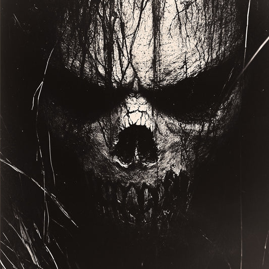 Analog Horror Skull Face Poster, Black and White Dark Fine Art, Bizarre Scary Print