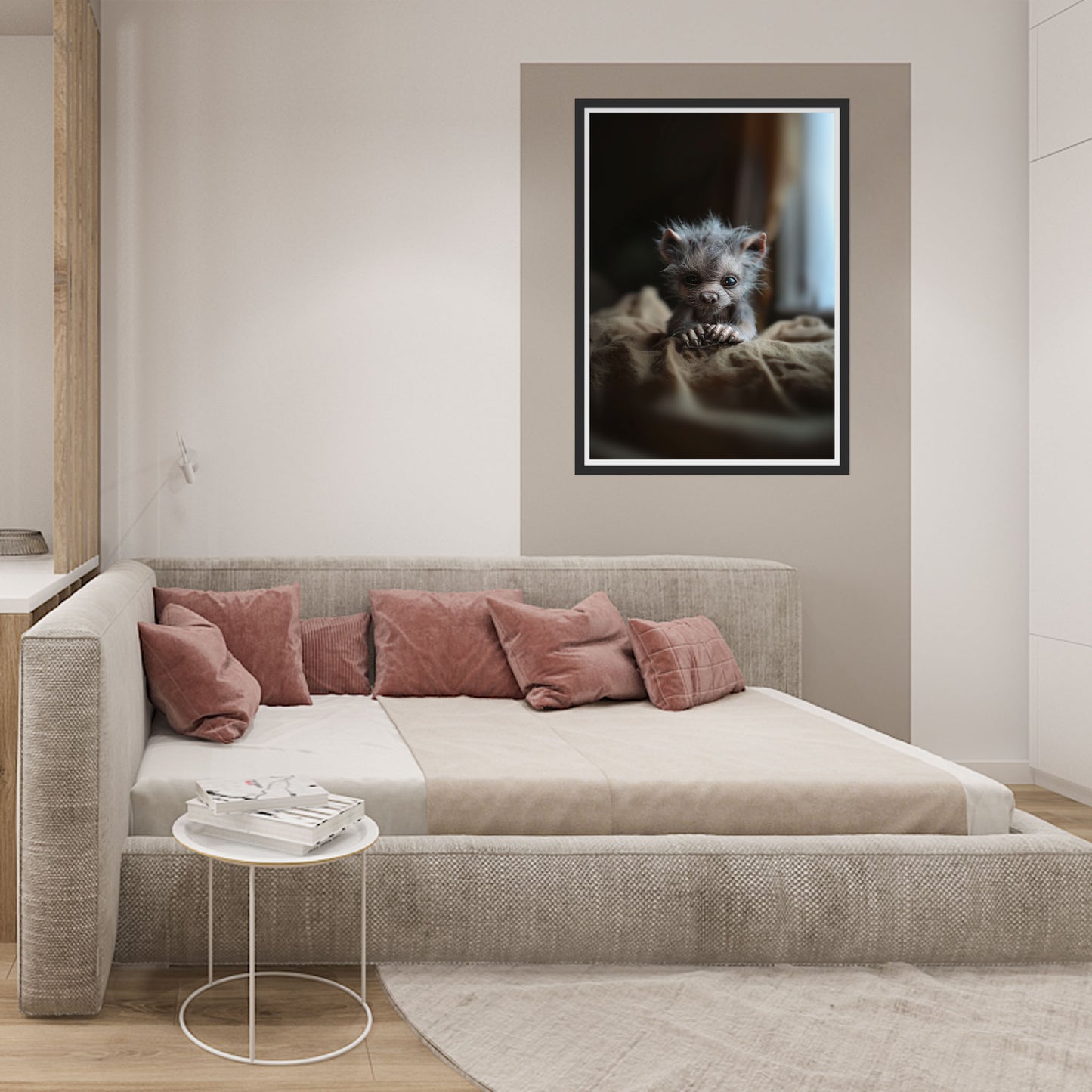 Baby Werewolf Just Woke Up Poster, Creepy Cute Gothic Wall Art