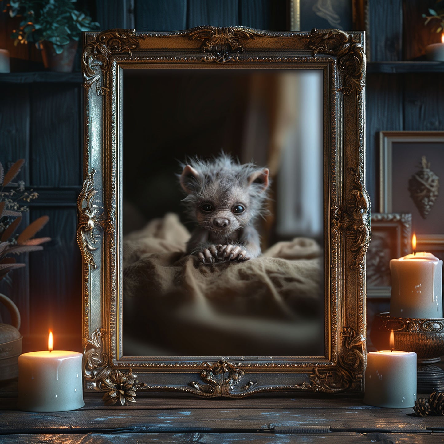 Baby Werewolf Just Woke Up Poster, Creepy Cute Gothic Wall Art
