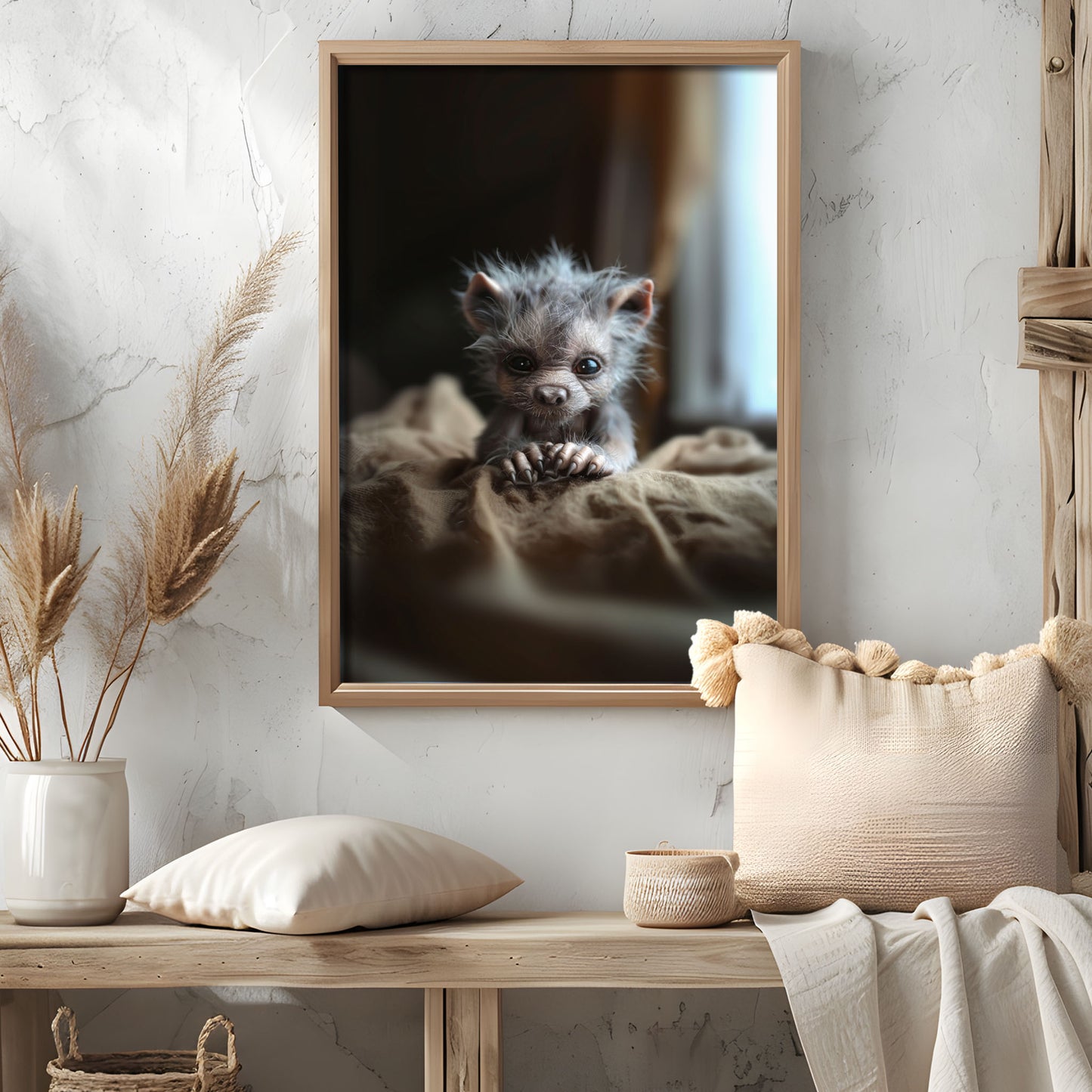 Baby Werewolf Just Woke Up Poster, Creepy Cute Gothic Wall Art