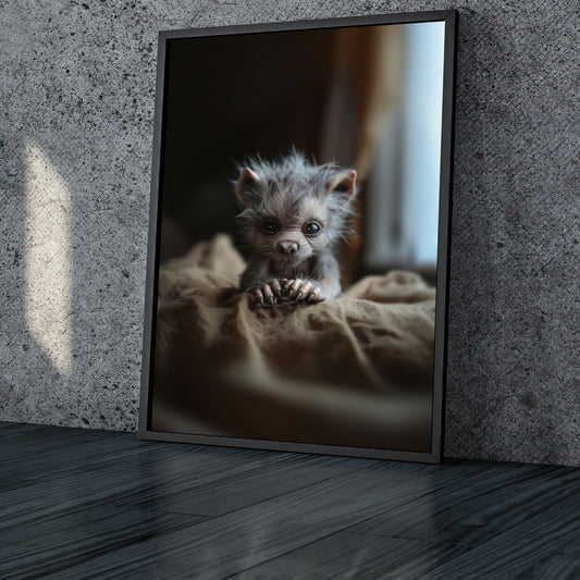 Baby Werewolf Just Woke Up Poster - Gothic Creepy Cute Wall Art