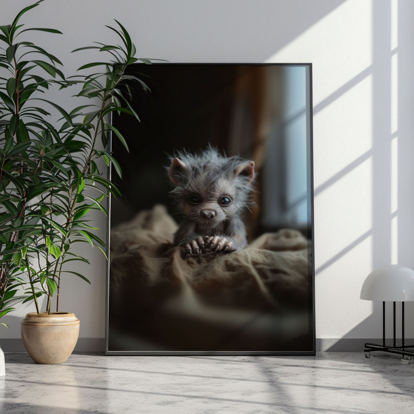 Baby Werewolf Just Woke Up Poster, Creepy Cute Gothic Wall Art