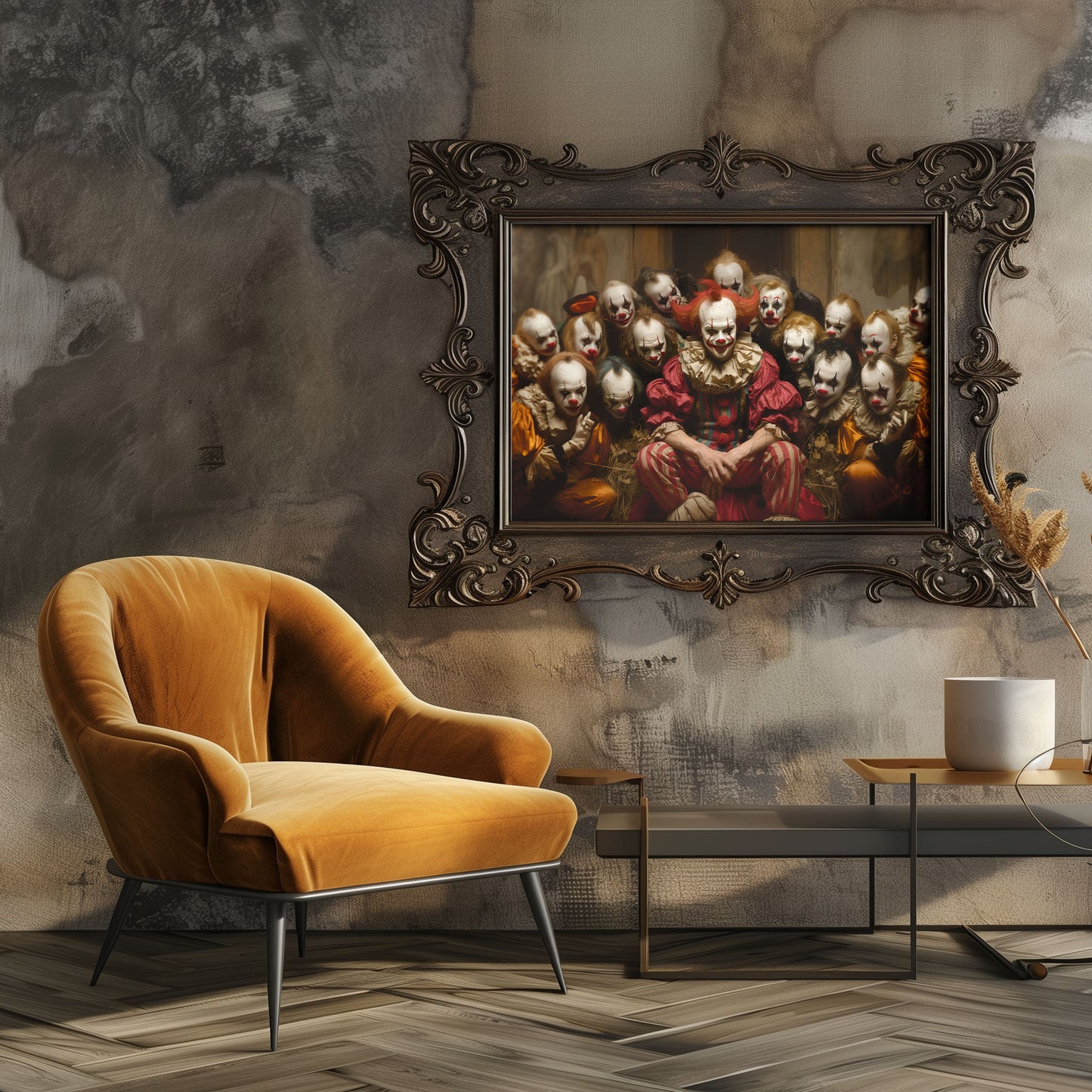 Bizarre Clown Family Poster: Creepy Clowncore Gothic Wall Art