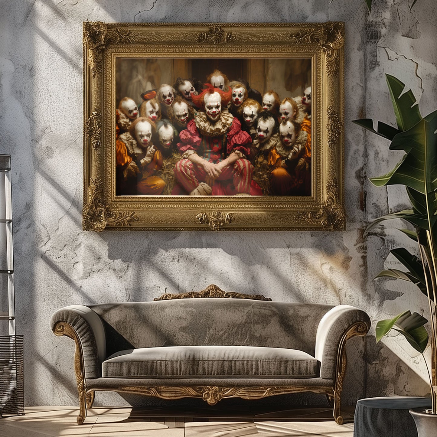Bizarre Clown Family Poster: Creepy Clowncore Gothic Wall Art
