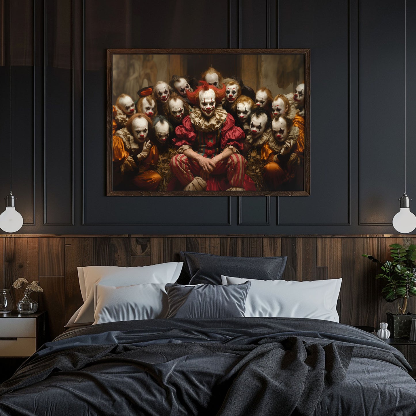 Bizarre Clown Family Poster: Creepy Clowncore Gothic Wall Art
