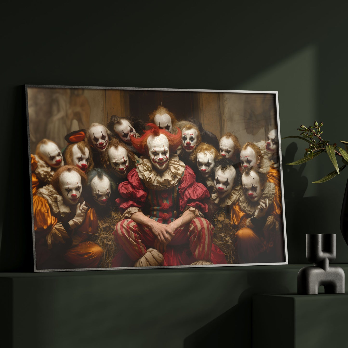 Bizarre Clown Family Poster: Creepy Clowncore Gothic Wall Art