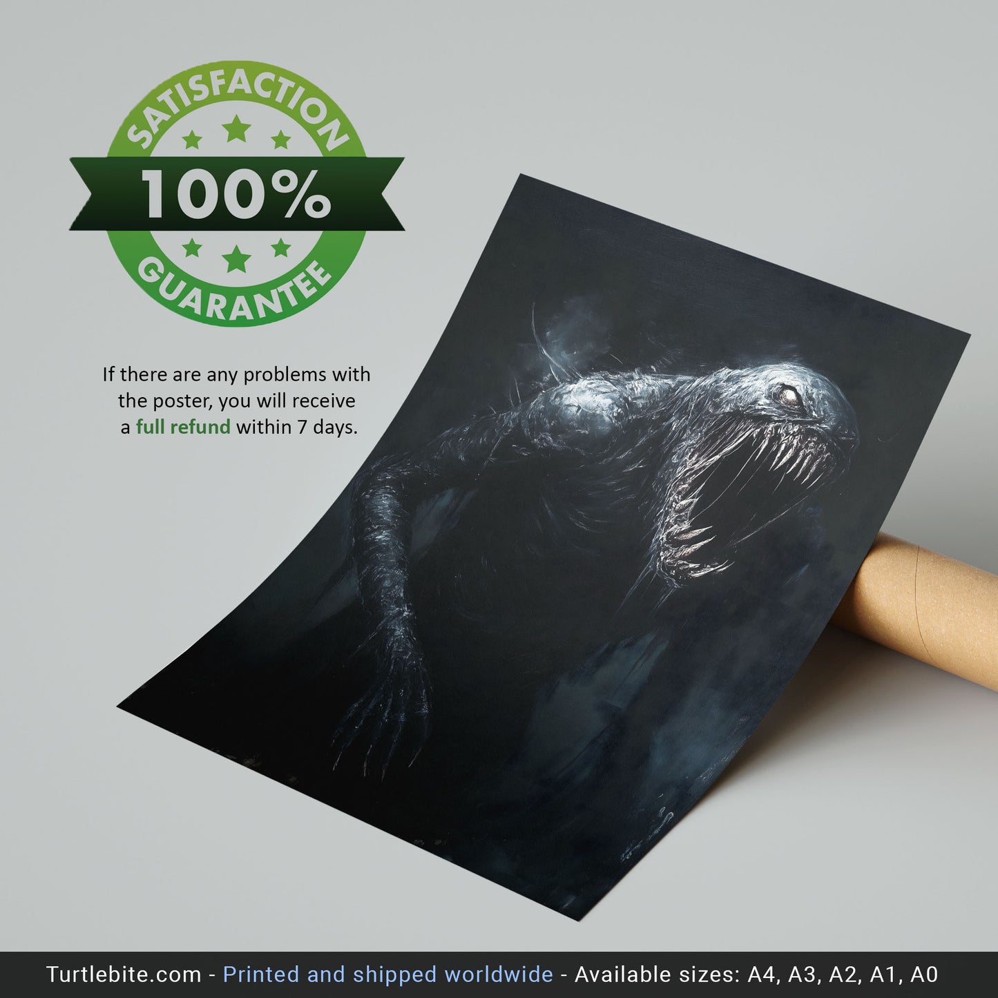 Chilling Teeth-Baring Ghoul Oil Painting Poster for Creepy Decor - Bizarre Dark Monster Artwork Print