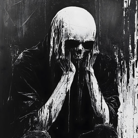 Analog Horror Skull Creature Poster - Black and White Dark Wall Art Painting