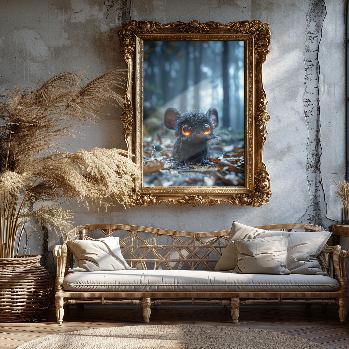 Cute Little Creepy Creature in Dark Forest - Gothic Wall Art
