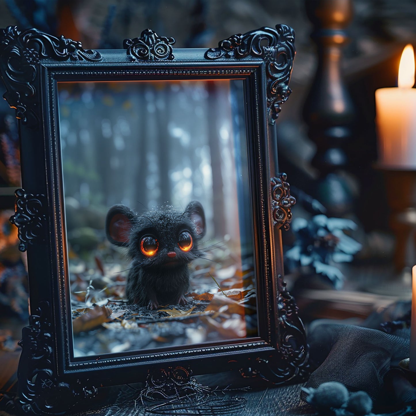 Cute Little Creepy Creature in Dark Forest - Gothic Wall Art