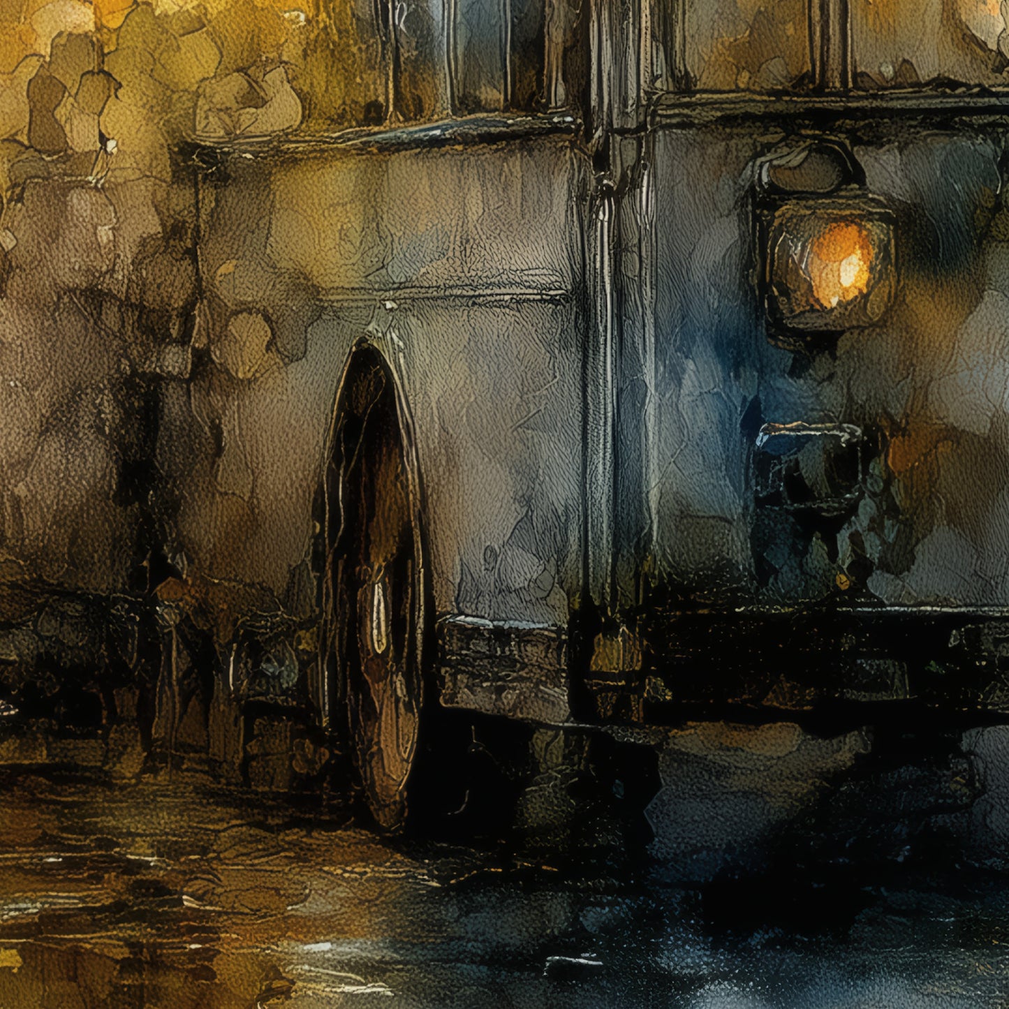 Dark Art Print, Mysterious Bus Poster, Gothic Moody Wall Art