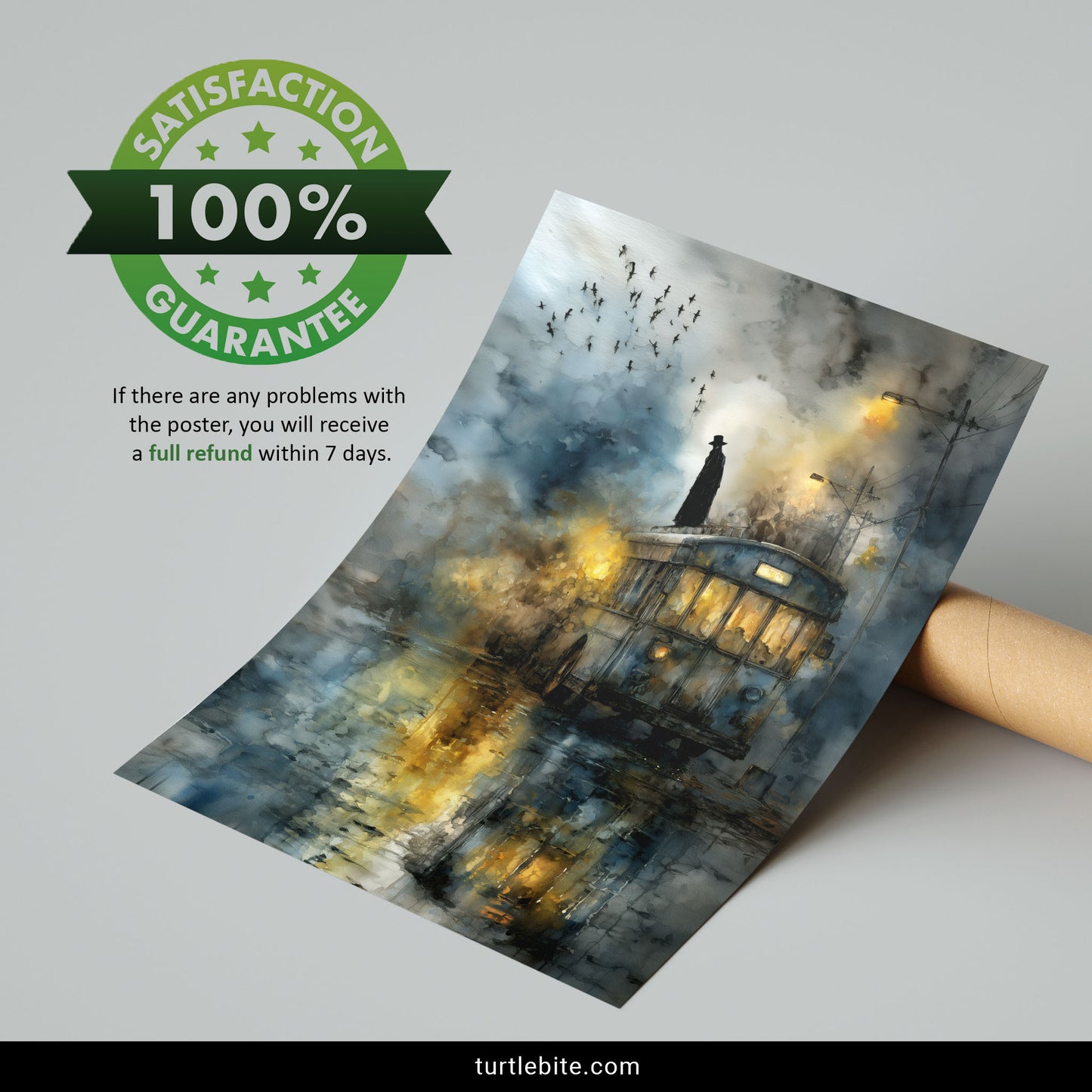 Dark Art Print, Mysterious Bus Poster, Gothic Moody Wall Art