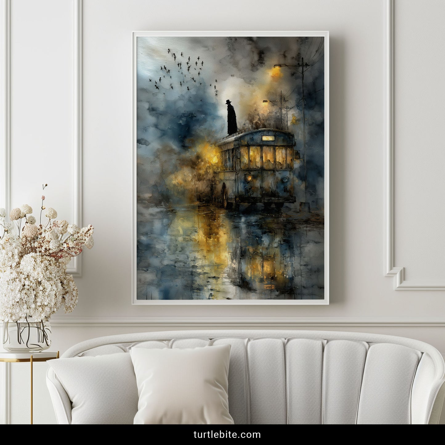 Dark Art Print, Mysterious Bus Poster, Gothic Moody Wall Art