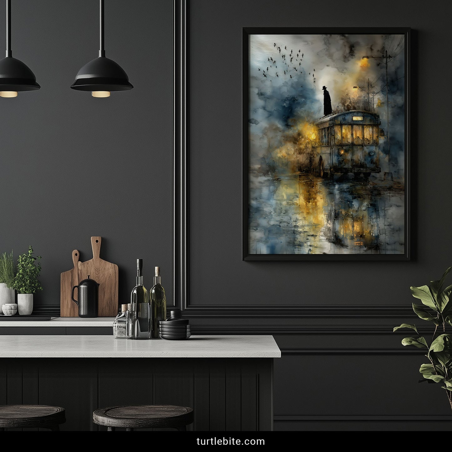 Dark Art Print, Mysterious Bus Poster, Gothic Moody Wall Art