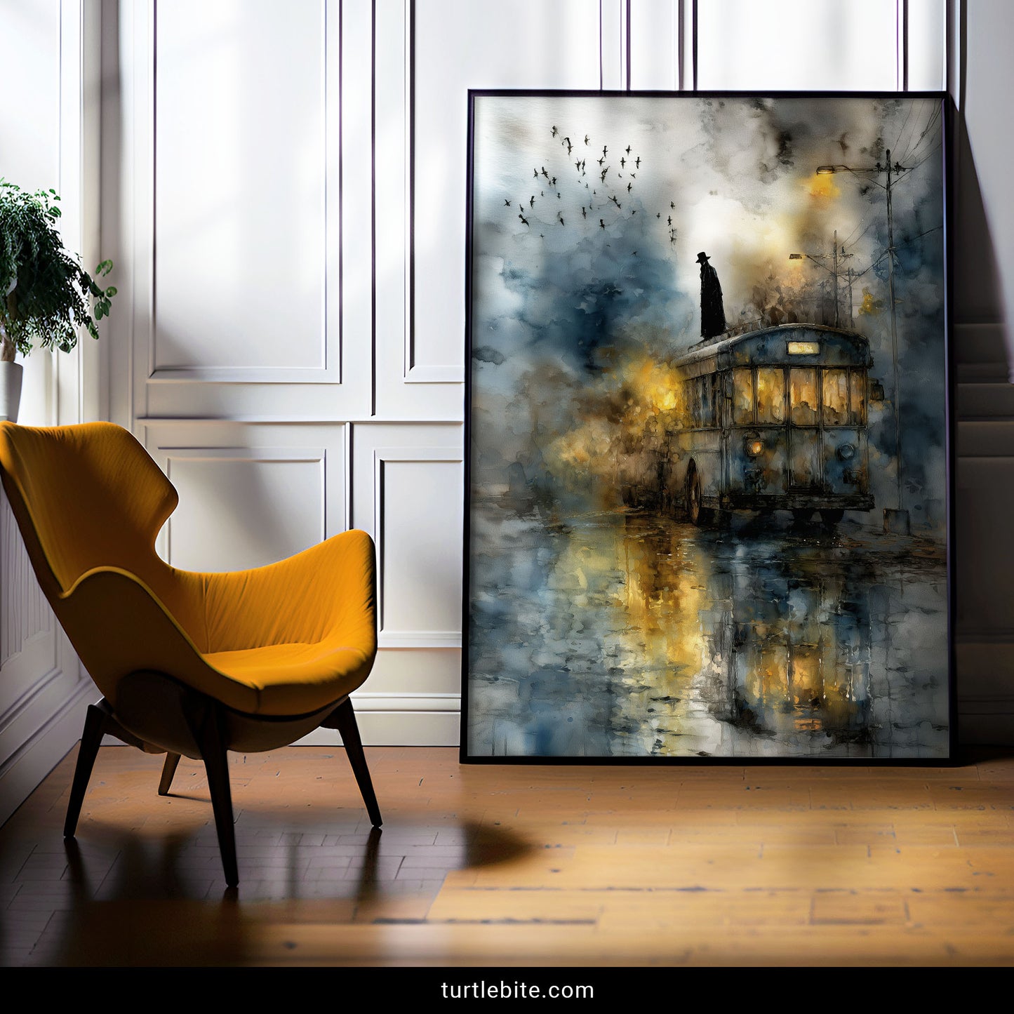 Dark Art Print, Mysterious Bus Poster, Gothic Moody Wall Art