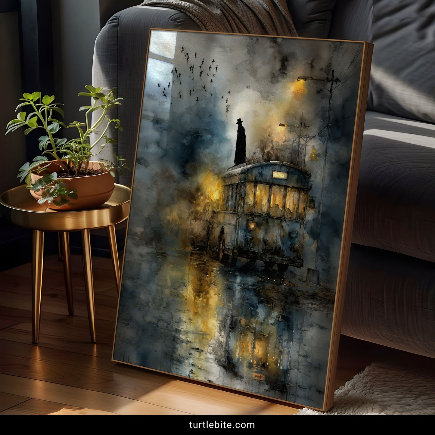 Dark Art Print, Mysterious Bus Poster, Gothic Moody Wall Art