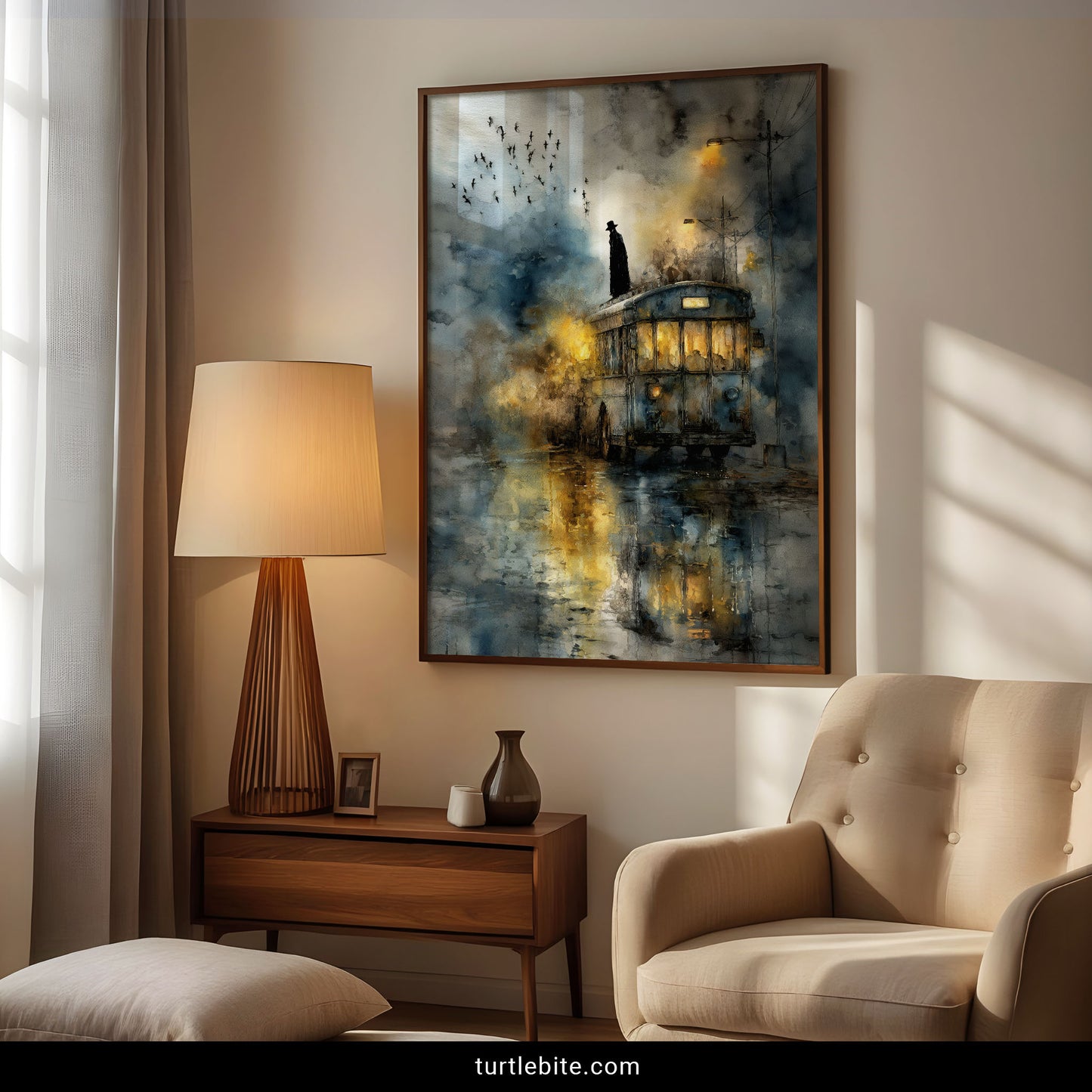 Dark Art Print, Mysterious Bus Poster, Gothic Moody Wall Art