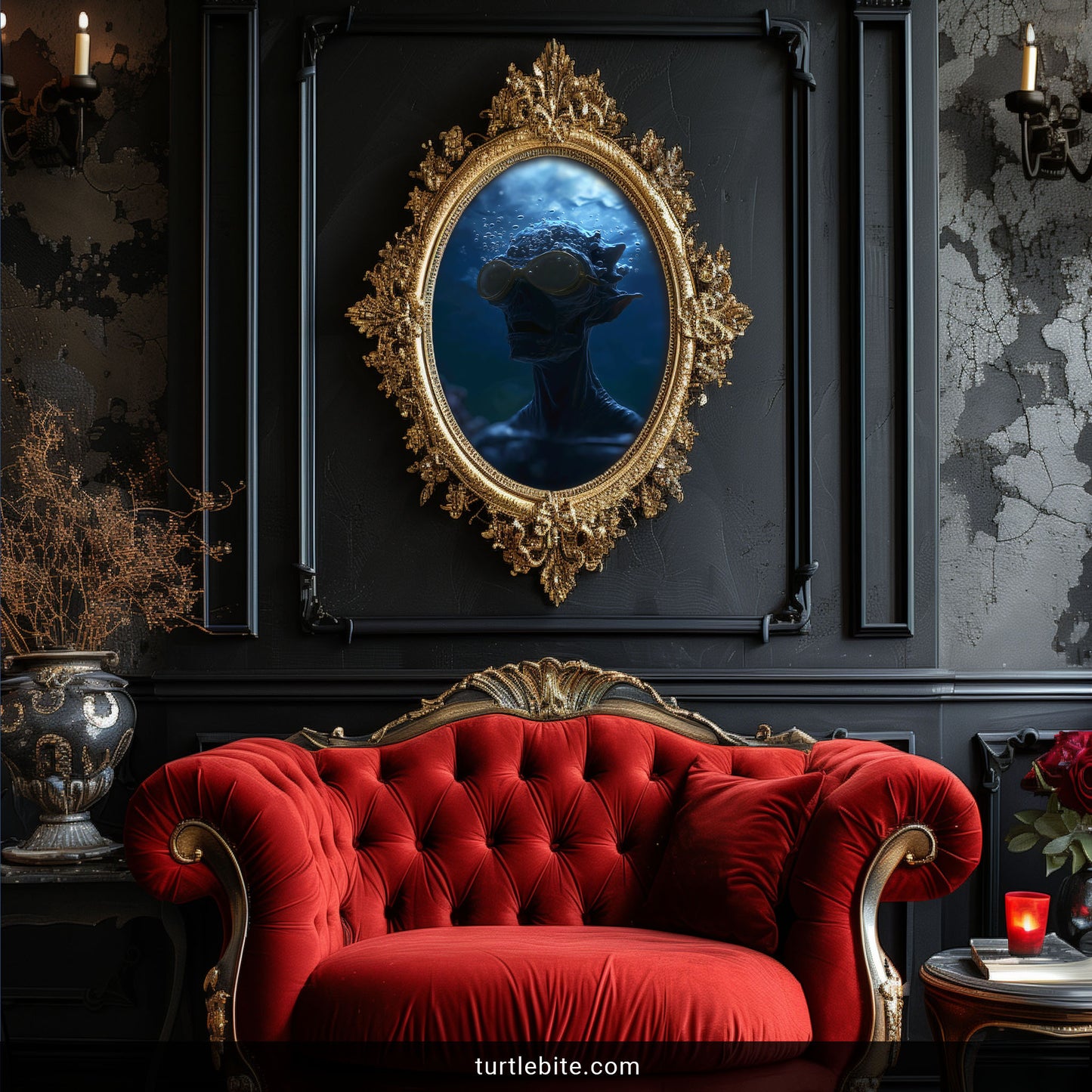 Dark Art Print, Surreal Underwater Portrait, Moody Blue Wall Decor