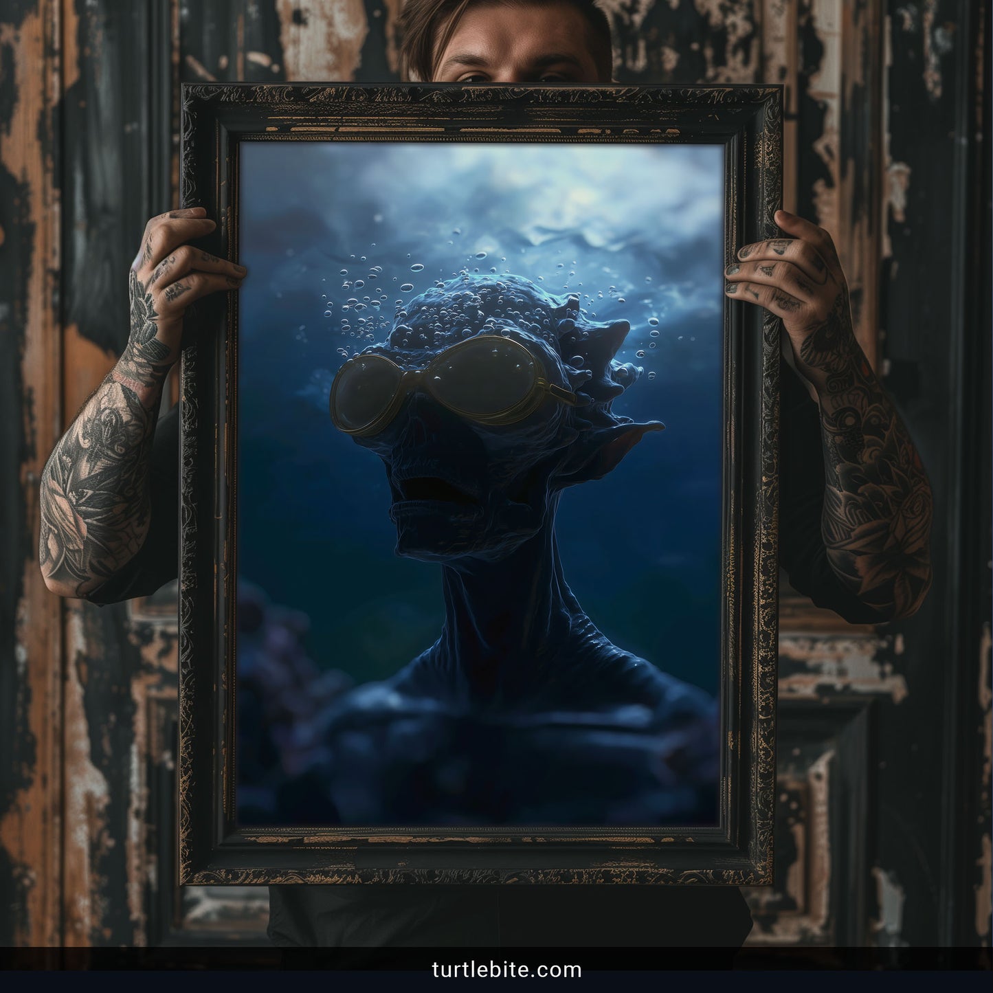 Dark Art Print, Surreal Underwater Portrait, Moody Blue Wall Decor