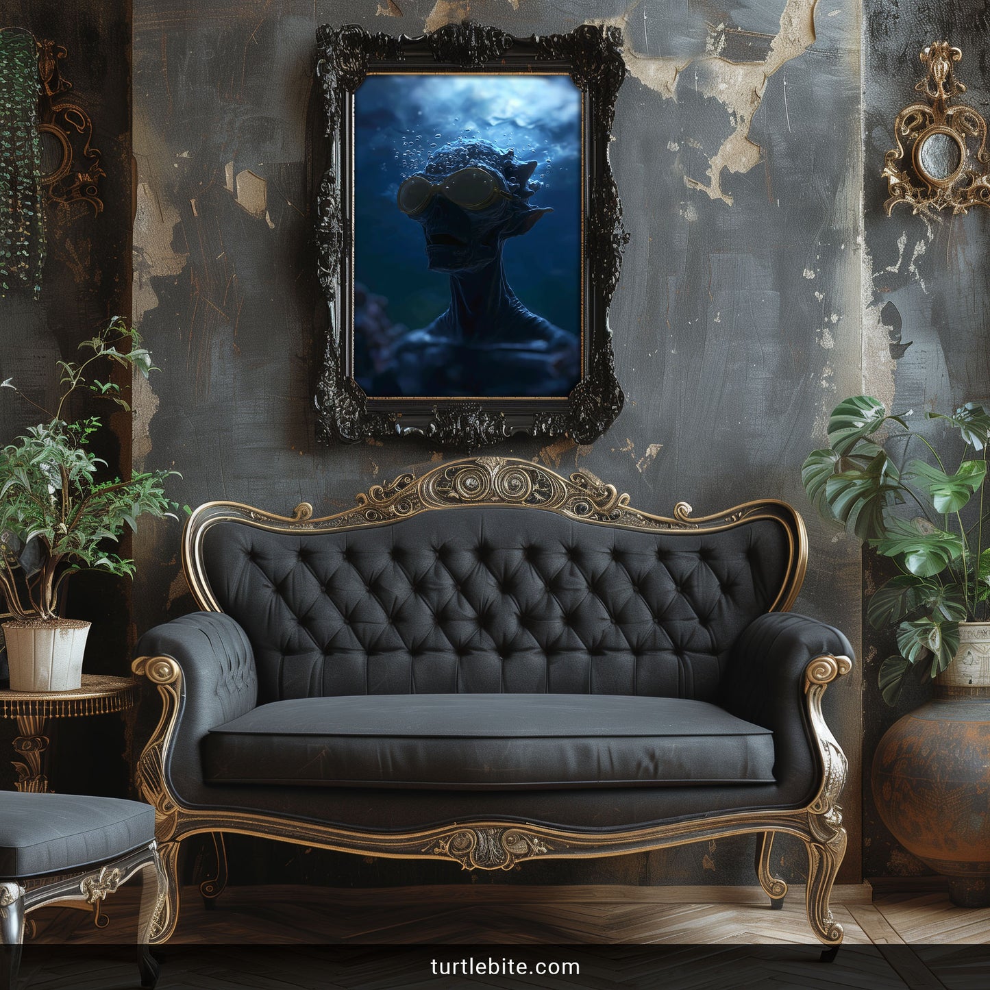 Dark Art Print, Surreal Underwater Portrait, Moody Blue Wall Decor