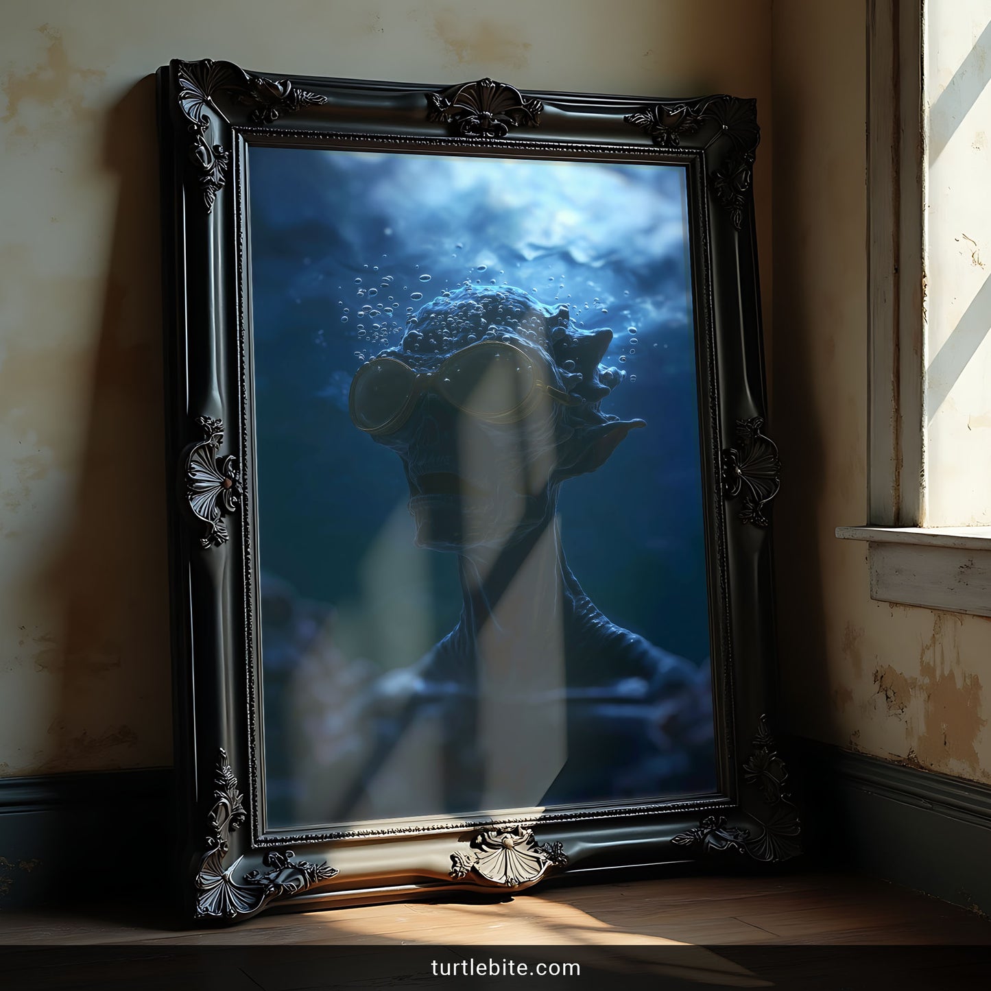 Alternative wall decor showing atmospheric underwater scene with silhouette and bubbles