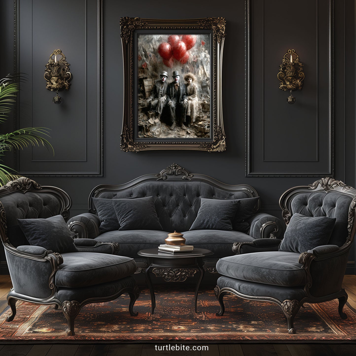 Dark Clown Art Print, Gothic Circus Wall Decor, Creepy Balloon Poster