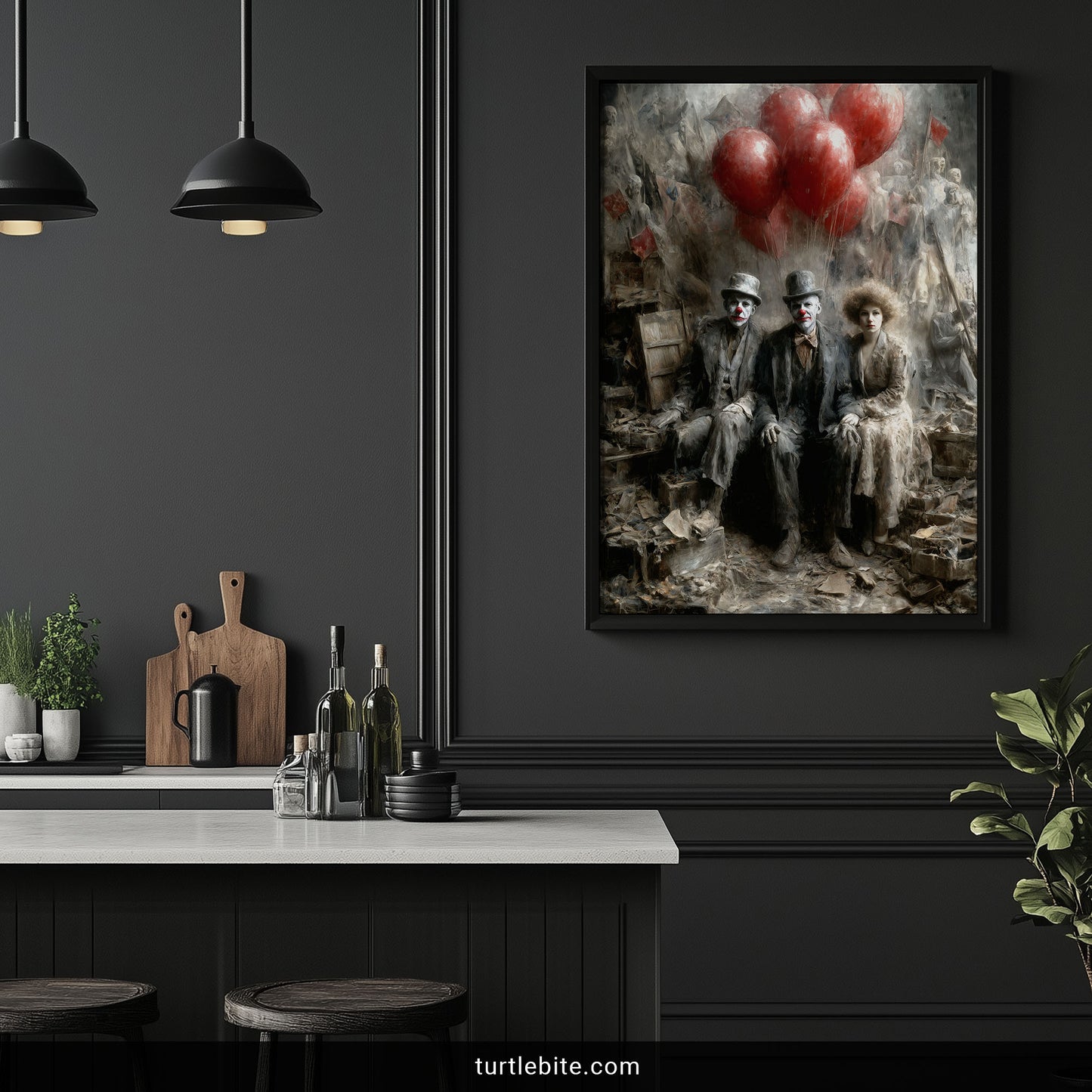 Dark Clown Art Print, Gothic Circus Wall Decor, Creepy Balloon Poster