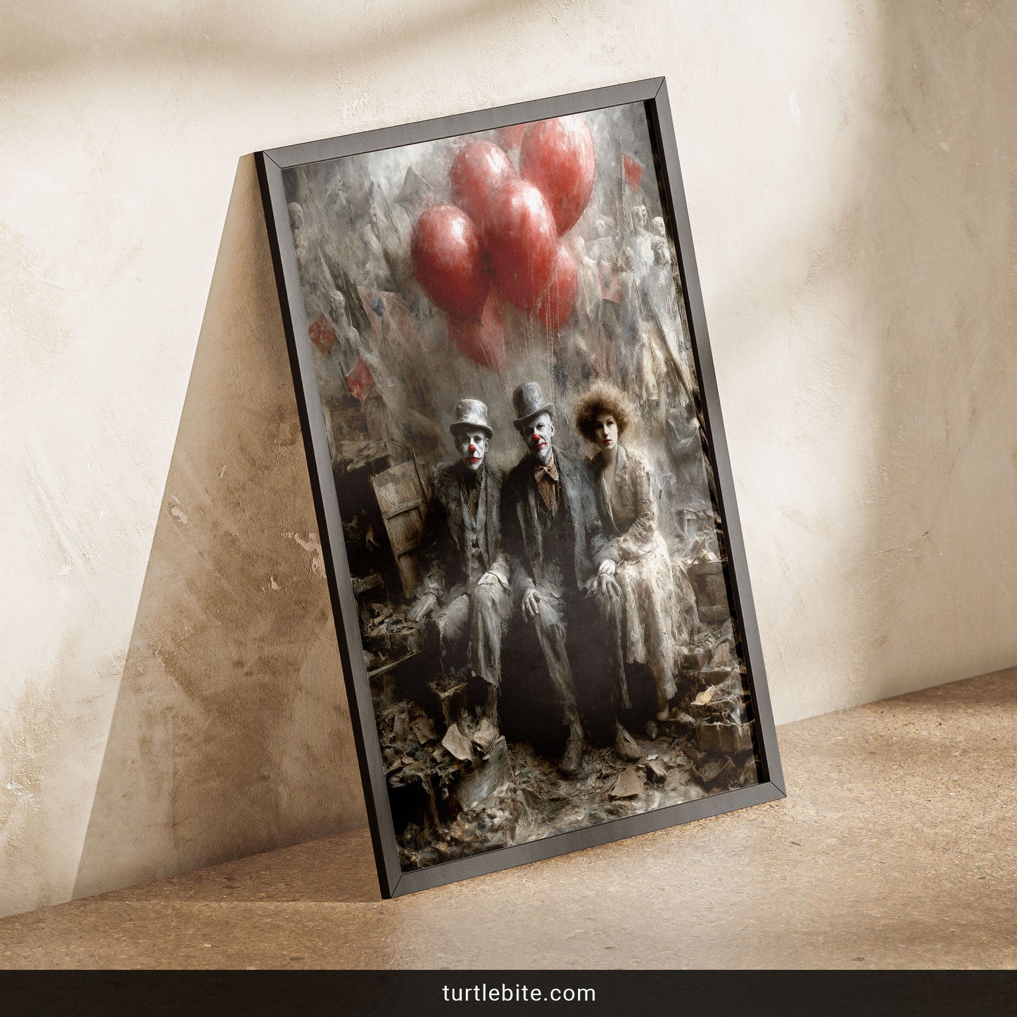 Dark Clown Art Print, Gothic Circus Wall Decor, Creepy Balloon Poster
