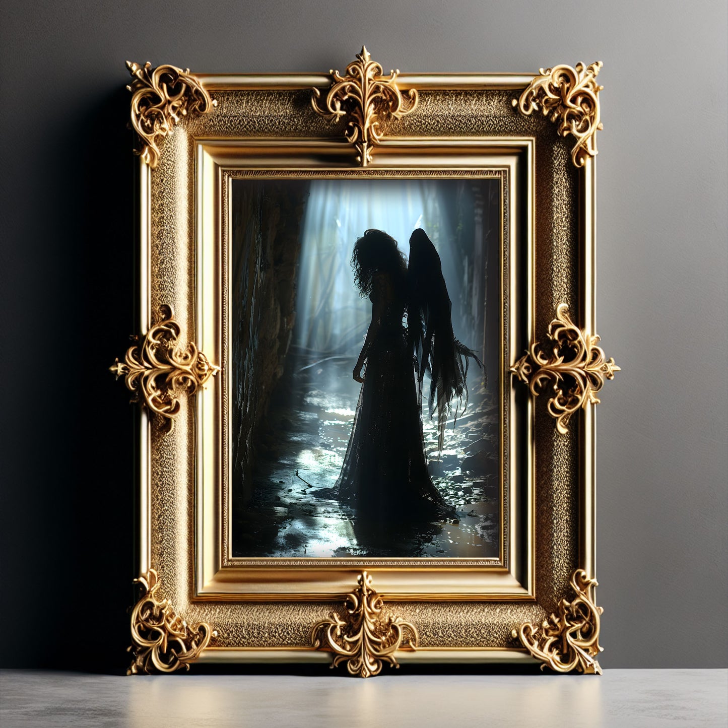 Dark Gothic Angel Poster: Stranded in Muddy Forest