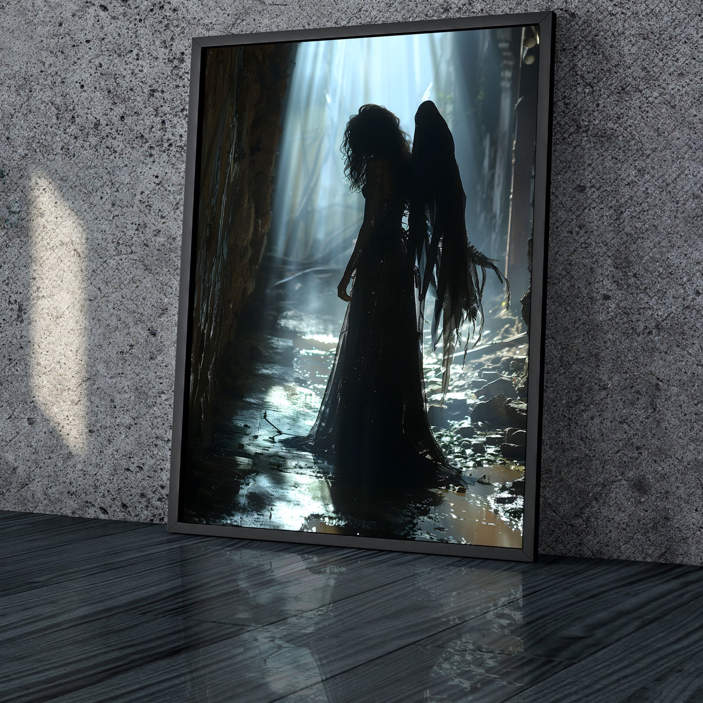 Dark Gothic Angel Poster: Stranded in Muddy Forest