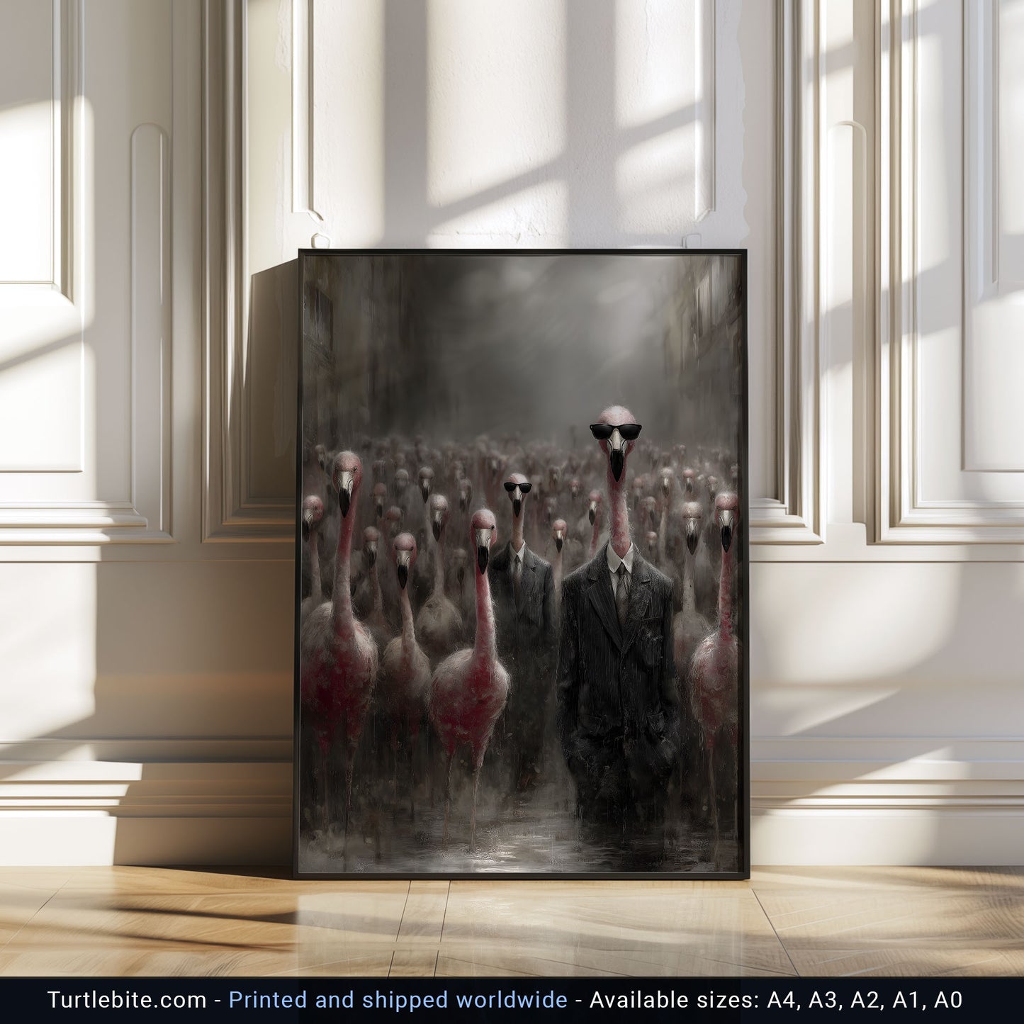 Dark Surreal Art Print - Flamingo Business Men Poster
