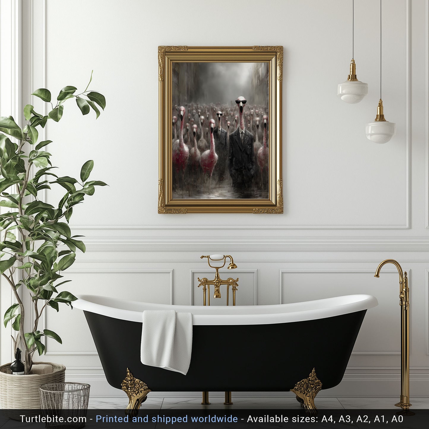 Dark Surreal Art Print - Flamingo Business Men Poster